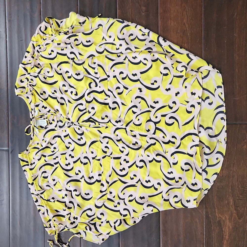 Diane Von Furstenberg yellow pattern silk blouse 2